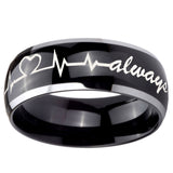 10mm Heart Beat forever Heart always Dome Glossy Black 2 Tone Tungsten Men's Ring