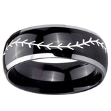 10mm Baseball Stitch Dome Glossy Black 2 Tone Tungsten Carbide Promise Ring