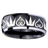 10mm Hearts and Crowns Dome Glossy Black 2 Tone Tungsten Carbide Rings for Men