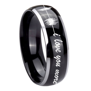 10mm Sound Wave I love you more Dome Glossy Black 2 Tone Tungsten Engraved Ring