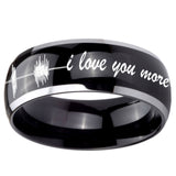 10mm Sound Wave I love you more Dome Glossy Black 2 Tone Tungsten Engraved Ring