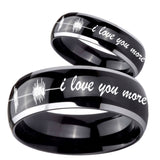 His Hers Sound Wave, I love you more Dome Glossy Black 2 Tone Tungsten Mens Ring Set