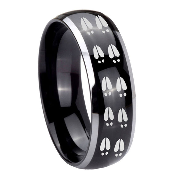 10mm Deer Tracks Dome Glossy Black 2 Tone Tungsten Carbide Wedding Bands Ring