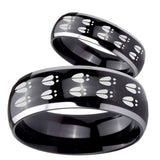 His Hers Deer Tracks Dome Glossy Black 2 Tone Tungsten Engraving Ring Set