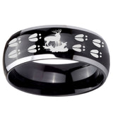 10mm Deer Hunting Tracks Dome Glossy Black 2 Tone Tungsten Personalized Ring