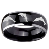 10mm Dolphins Dome Glossy Black 2 Tone Tungsten Carbide Anniversary Ring