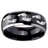 10mm Foot Print Dome Glossy Black 2 Tone Tungsten Carbide Custom Ring for Men