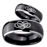 His Hers Infinity Love Dome Glossy Black 2 Tone Tungsten Mens Band Set
