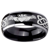 10mm Irish Claddagh Dome Glossy Black 2 Tone Tungsten Carbide Men's Engagement Ring