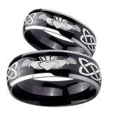 His Hers Irish Claddagh Dome Glossy Black 2 Tone Tungsten Mens Engagement Band Set