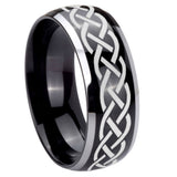 10mm Celtic Knot Dome Glossy Black 2 Tone Tungsten Carbide Engraved Ring