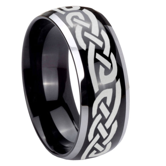 10mm Celtic Knot Infinity Love Dome Glossy Black 2 Tone Tungsten Carbide Engraved Ring