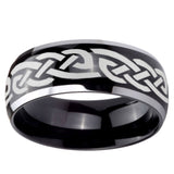 10mm Celtic Knot Infinity Love Dome Glossy Black 2 Tone Tungsten Carbide Engraved Ring