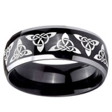 10mm Celtic Knot Dome Glossy Black 2 Tone Tungsten Carbide Engraved Ring
