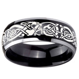 10mm Celtic Knot Dragon Dome Glossy Black 2 Tone Tungsten Mens Promise Ring