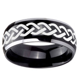 10mm Laser Celtic Knot Dome Glossy Black 2 Tone Tungsten Carbide Engraved Ring