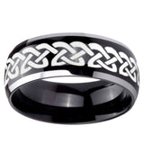 10mm Celtic Knot Love Dome Glossy Black 2 Tone Tungsten Carbide Engraved Ring