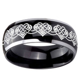 10mm Celtic Knot Heart Dome Glossy Black 2 Tone Tungsten Carbide Engraved Ring