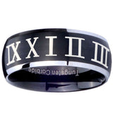 8mm Roman Numeral Dome Brushed Black 2 Tone Tungsten Custom Ring for Men