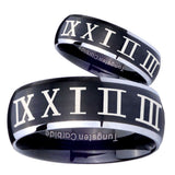 His Hers Roman Numeral Dome Brushed Black 2 Tone Tungsten Men's Ring Set