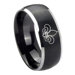 8mm Fleur De Lis Dome Brushed Black 2 Tone Tungsten Custom Mens Ring