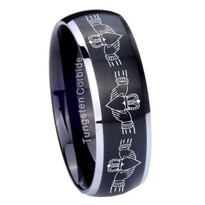 8mm Irish Claddagh Dome Brushed Black 2 Tone Tungsten Carbide Promise Ring