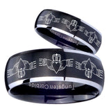 His Hers Irish Claddagh Dome Brushed Black 2 Tone Tungsten Wedding Band Ring Set