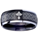 8mm Celtic Cross Dome Brushed Black 2 Tone Tungsten Carbide Men's Promise Rings