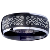 8mm Celtic Knot Dome Brushed Black 2 Tone Tungsten Carbide Bands Ring