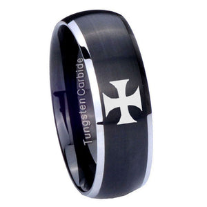 8mm Maltese Cross Dome Brushed Black 2 Tone Tungsten Carbide Engagement Ring