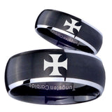 His Hers Maltese Cross Dome Brushed Black 2 Tone Tungsten Men's Band Ring Set