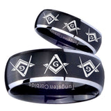 His Hers Master Mason Masonic  Dome Brushed Black 2 Tone Tungsten Mens Ring Set