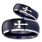 His Hers Christian Cross Dome Brushed Black 2 Tone Tungsten Men Ring Set