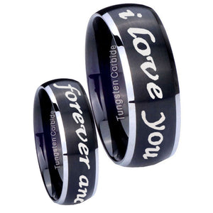 8mm I Love You Forever and ever Dome Brushed Black 2 Tone Tungsten Engraved Ring