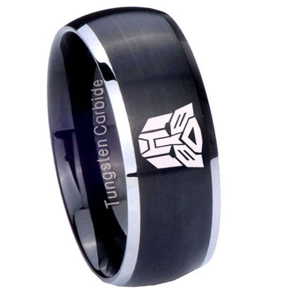 8mm Transformers Autobot Dome Brushed Black 2 Tone Tungsten Carbide Bands Ring