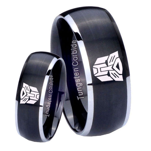 His Hers Transformers Autobot Dome Brushed Black 2 Tone Tungsten Custom Mens Ring Set