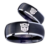 His Hers Transformers Autobot Dome Brushed Black 2 Tone Tungsten Custom Mens Ring Set