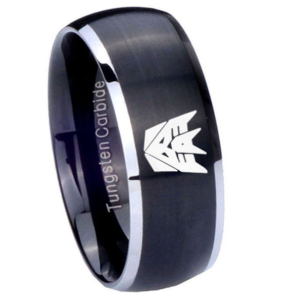 8mm Decepticon Transformers Dome Brushed Black 2 Tone Tungsten Men's Band Ring