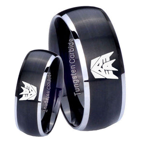 His Hers Decepticon Transformers Dome Brushed Black 2 Tone Tungsten Men Ring Set