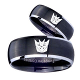 His Hers Decepticon Transformers Dome Brushed Black 2 Tone Tungsten Men Ring Set