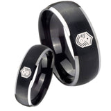 His Hers Chief Master Sergeant Vector Dome Brushed Black 2 Tone Tungsten Mens Ring Set