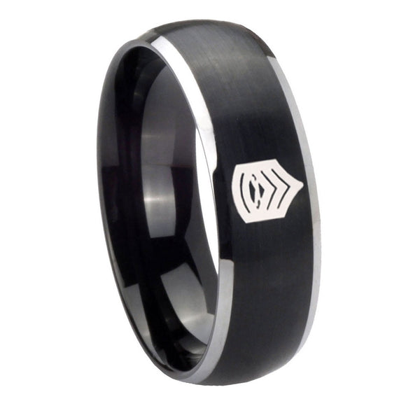 8mm Army Sergeant Major Dome Brushed Black 2 Tone Tungsten Mens Promise Ring