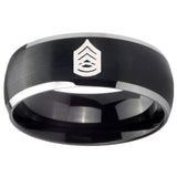 8mm Army Sergeant Major Dome Brushed Black 2 Tone Tungsten Mens Promise Ring