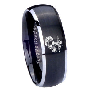 8mm Marine Dome Brushed Black 2 Tone Tungsten Carbide Wedding Band Mens