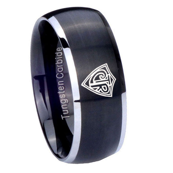 8mm CTR Dome Brushed Black 2 Tone Tungsten Carbide Wedding Band Ring