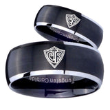 His Hers CTR Dome Brushed Black 2 Tone Tungsten Wedding Engraving Ring Set