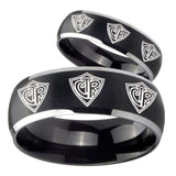 His Hers Multiple CTR Dome Brushed Black 2 Tone Tungsten Men's Bands Ring Set