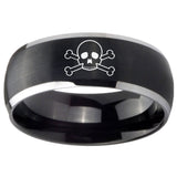 8mm Skull Dome Brushed Black 2 Tone Tungsten Carbide Men's Engagement Band