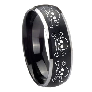 8mm Multiple Skull Dome Brushed Black 2 Tone Tungsten Carbide Bands Ring
