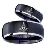 His Hers Master Mason Dome Brushed Black 2 Tone Tungsten Mens Ring Set